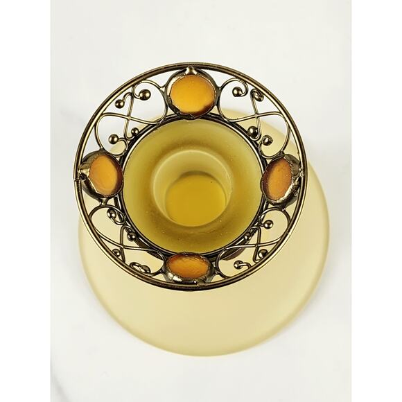PartyLite Paris Retro Taper Candle Holder Yellow Frosted 3 3/4" Amber Jewel 80's - Picture 10 of 16